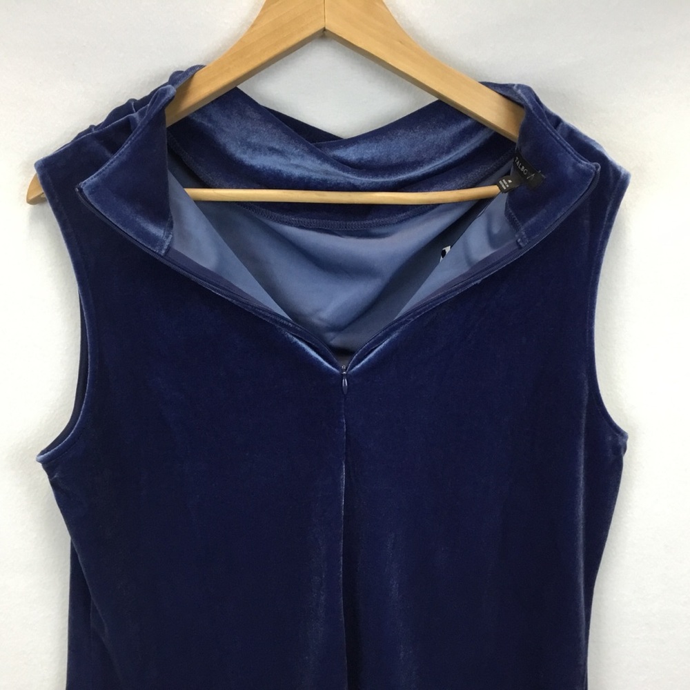 Talbots Velvet Sleeveless Cowl Neck Blouse Top Blue Evening Holiday Party Size M - Picture 3 of 8